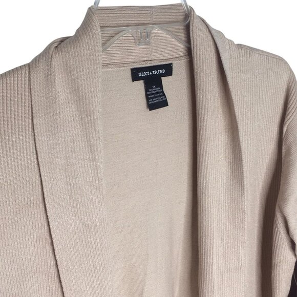 Select + Trend Sweater Womens 1X Light Oatmeal Open Front Cardigan Pockets Knit - Picture 15 of 16